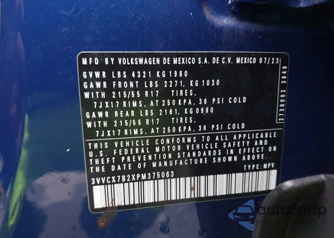 2023 Volkswagen Taos 1.5T S from USA, damaged, VIN 3VVCX7B2XPM375063